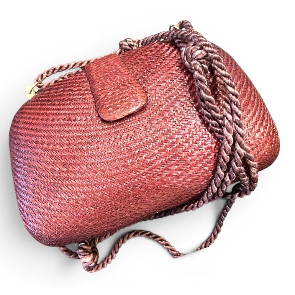 Vintage  Desenyo Buntal 70's straw clutch woven shoulder crossbody hard shell